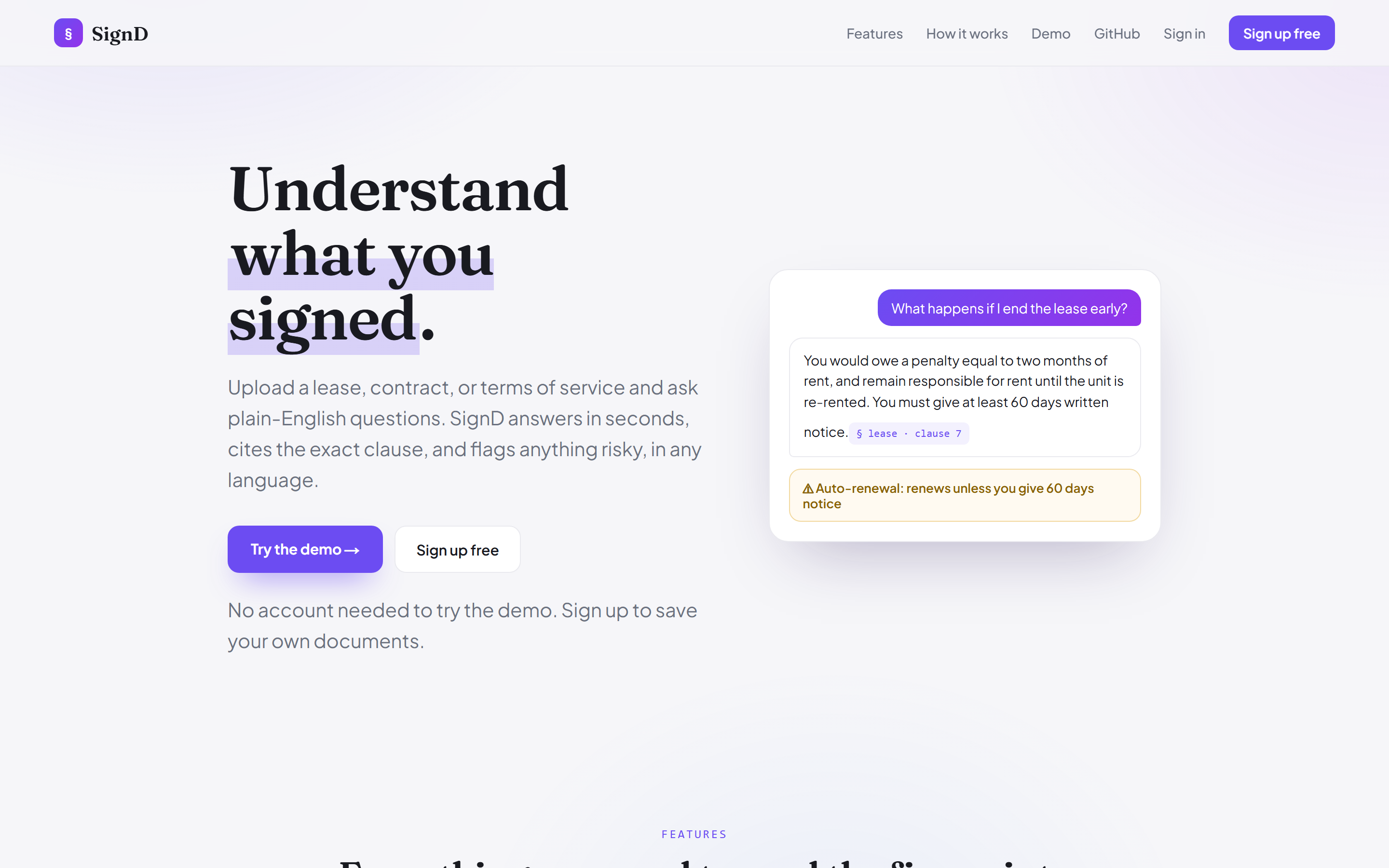 SignD landing page