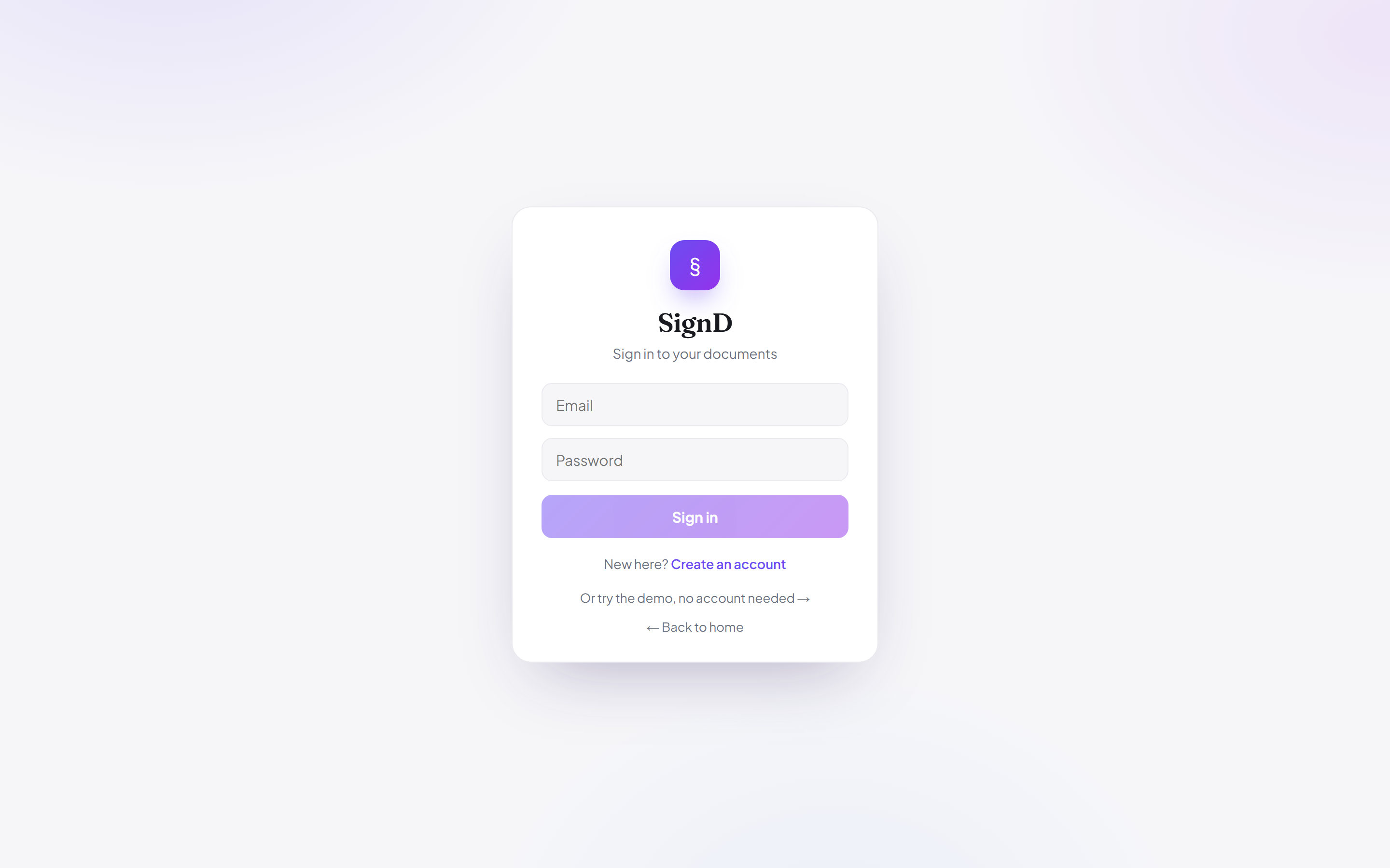 SignD account sign-up screen